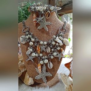 Coastal Beach Island Silver Necklace & Bracelet Set